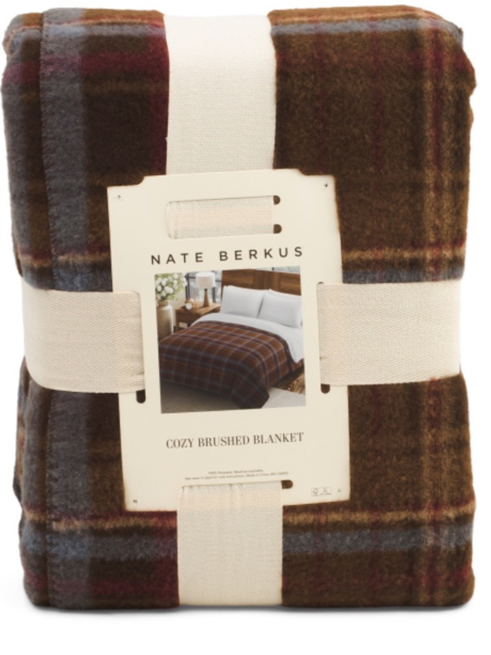 Nate Berkus Brushed Faux Cashmere Plaid Blanket - Brown, Blue, Burgundy